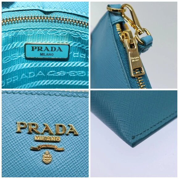 PRADA Accessory Pouch Safiano leather Blue Auth - Picture 11 of 15